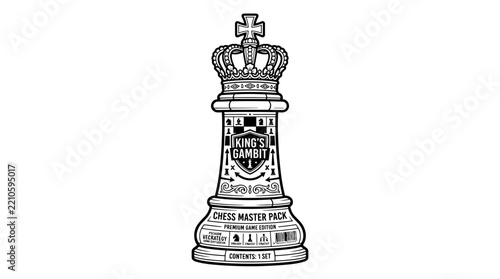 Vintage Chess King Piece Illustration with Detailed Crown and Crest.