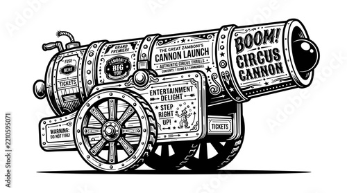 Vintage Circus Cannon Illustration.