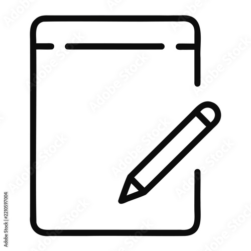 Writing on paper icon, pencil editing document, note taking and creative process.