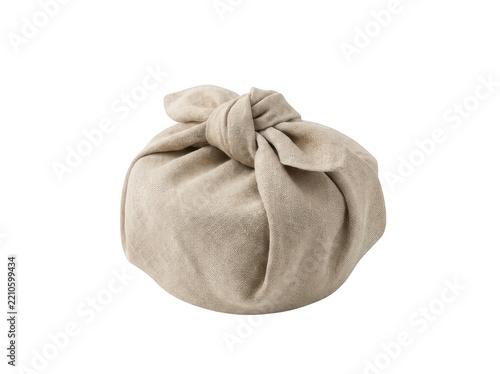 Small linen fabric pouch tied with a knot
