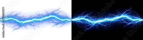 Fotografie Lightning blue electric bolt with glowing branches for energy and power designs
