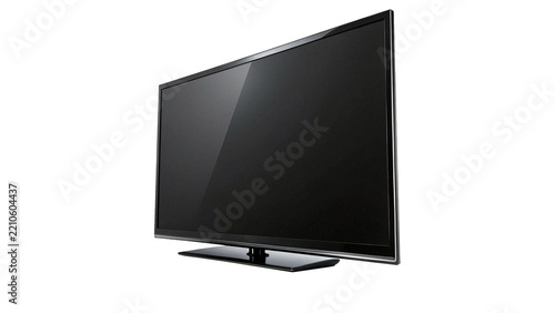 Fotografie Modern sleek black flat screen smart tv television home entertainment isolated o