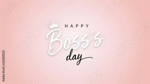 Elegant Happy Boss's Day greeting background with crown, pink pastel modern boss day typography graphic, corporate leadership appreciation banner for female executive