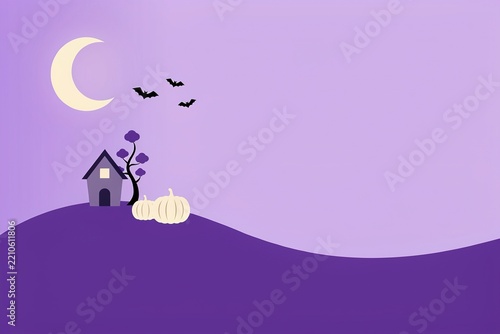 Halloween house with pumpkins under moonlight