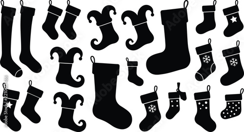 A festive collection of christmas stockings elegantly arranged for the holiday season and winter celebrations