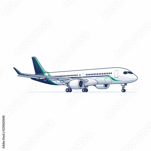 Modern passenger airplane isolated on white background digital illustration.