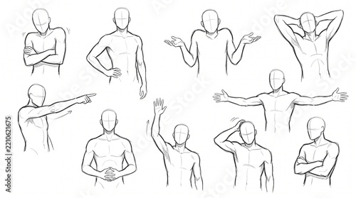 Set of various male body poses for character design and drawing reference.