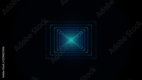 Blue Concentric Square Tunnel with Glowing Teal Center