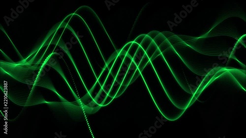 Flowing Green Wave Lines on Black Background