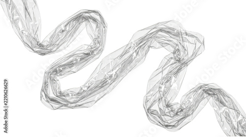 Crinkled transparent plastic film strip isolated on transparent background