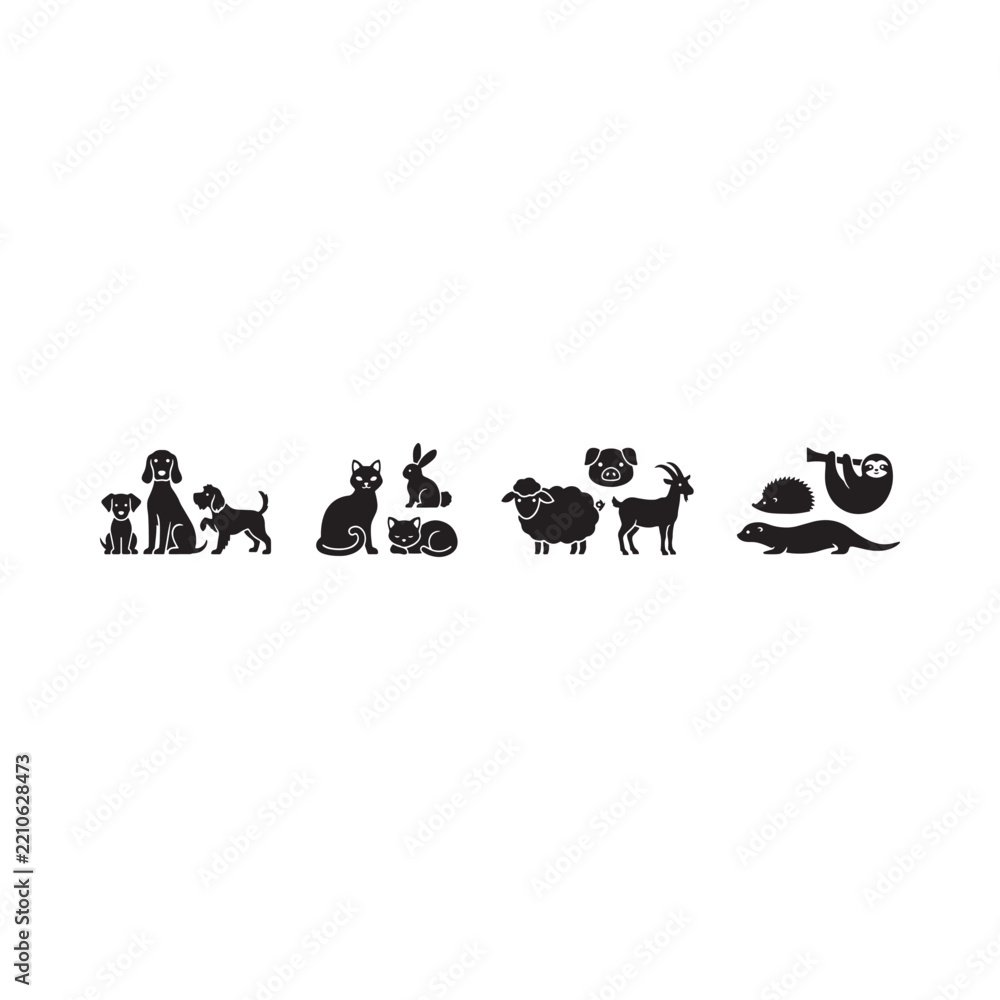 Obraz premium Animal silhouettes collection on a white background monochrome graphic