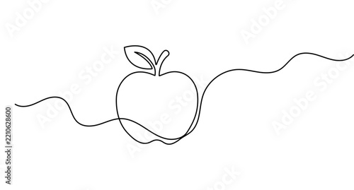 Showing apple continuous one line art featuring a simple fruit style and editable stroke.