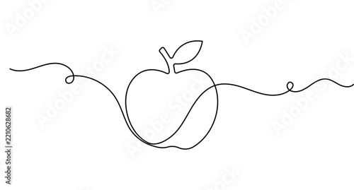 Apple continuous one line art depicting a simple fruit design with editable stroke.