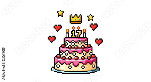 Colorful Birthday Cake with Candles.