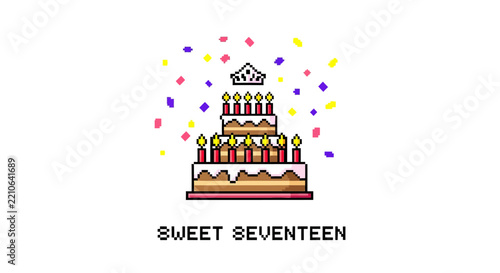Colorful Birthday Cake with Candles.