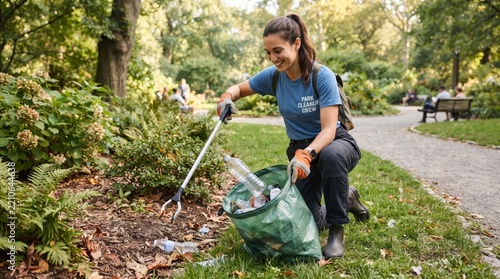 Woman Volunteer Collecting Trash with Grabber Tool in Park

Ключові слова (50):