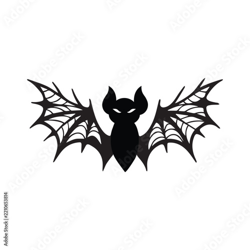 Black Bat Halloween Silhouette with Gothic Web Wings Vector Illustration