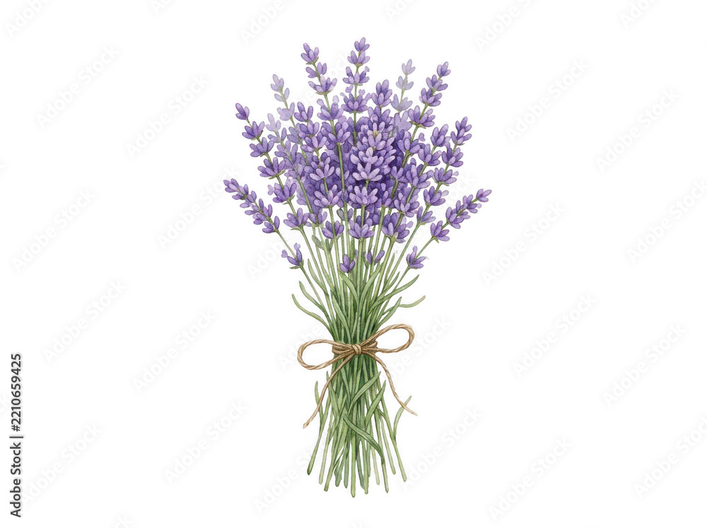 Obraz premium Beautiful bouquet of fresh purple lavender flowers tied with a rustic string bow as a simple floral arrangement