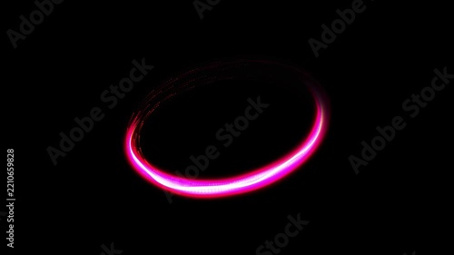 Abstract glowing pink light ring isolated on a black background.