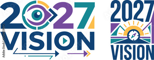 2027 Vision Corporate Typography Graphic, Business Growth Eye Symbol, Strategic Future Vector Set