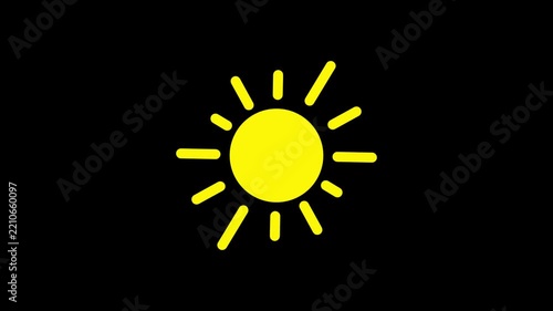 A simple yellow sun icon isolated on a solid black background.