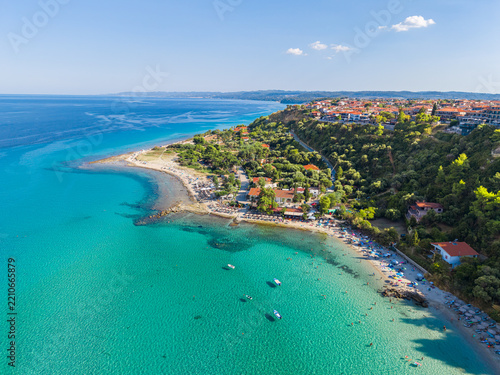 Aerial View of Afytos Village and Beach, Kassandra, Halkidiki, Greece