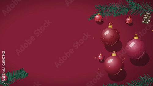 Beautiful Christmas balls banner with pine branches and text space