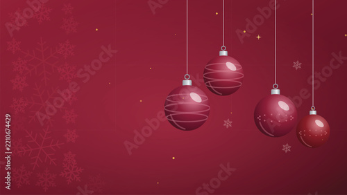 Elegant red winter holiday banner with hanging baubles and text space