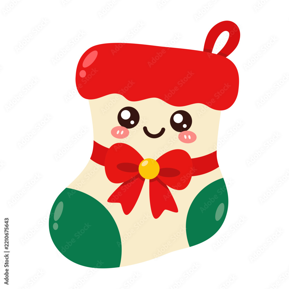 Fototapeta premium Cute Christmas Stocking With Red Bow