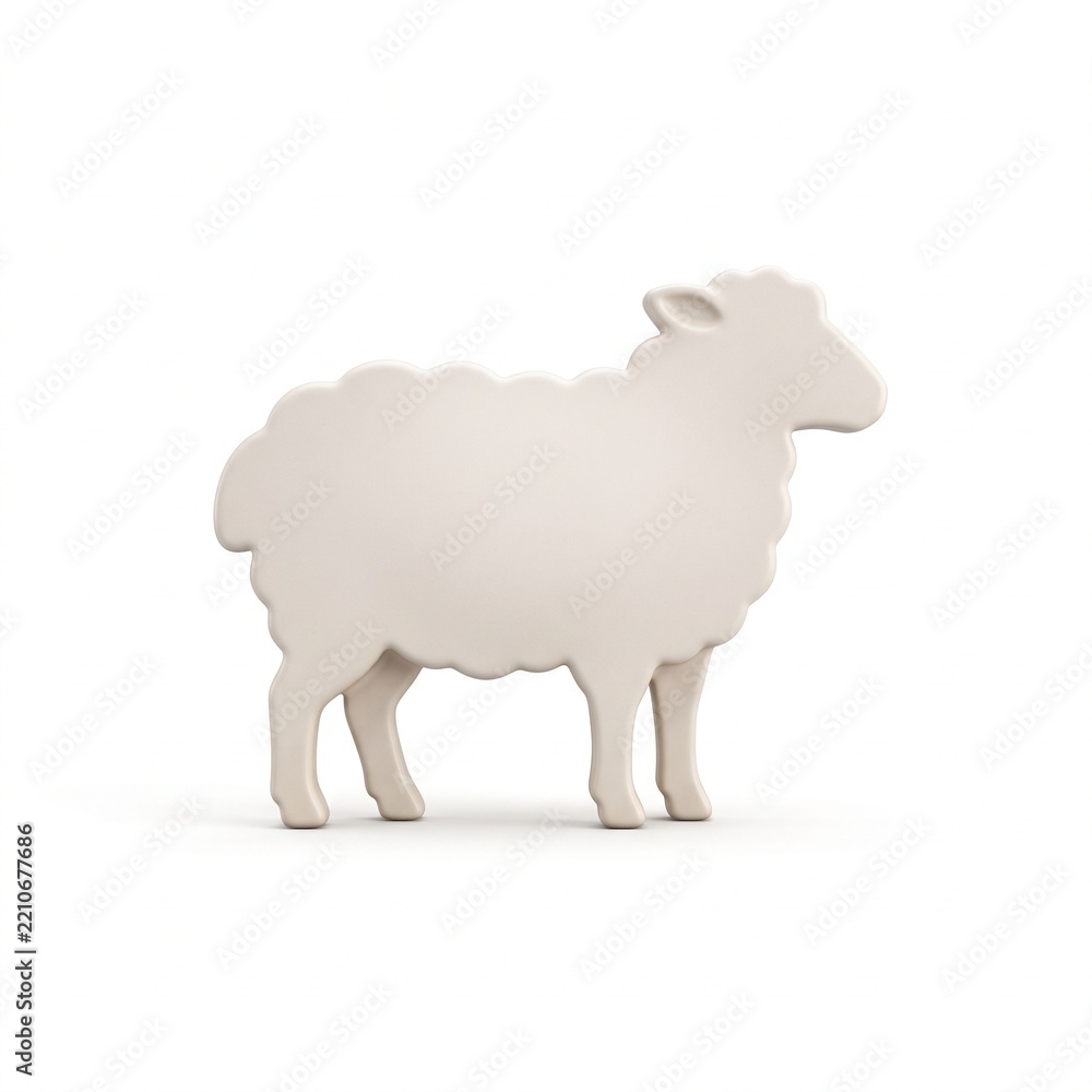 Obraz premium Minimalist cream sheep figurine standing on white surface