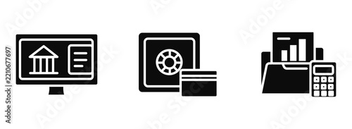 Set of banking and finance icons representing online banking and accounting