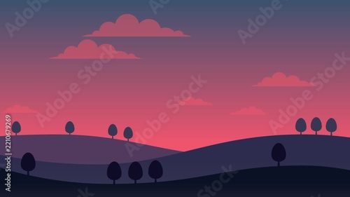 Horizontal Twilight Sunset Animation with Purple Hills and Moving Sky 