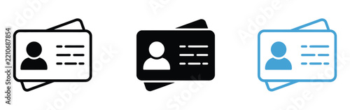 ID Card and Driver License Icon Set, identity verification symbols, user identification, personal documents, digital security, black and blue
