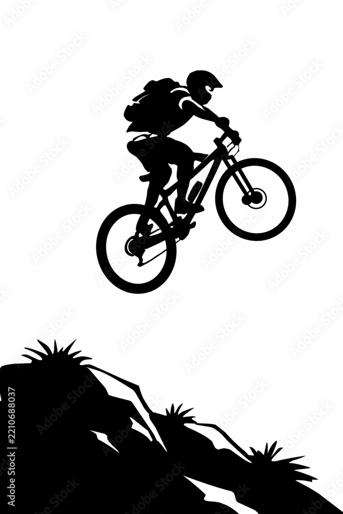 Obraz premium Vector illustration of extreme mountain bike rider jumping in air