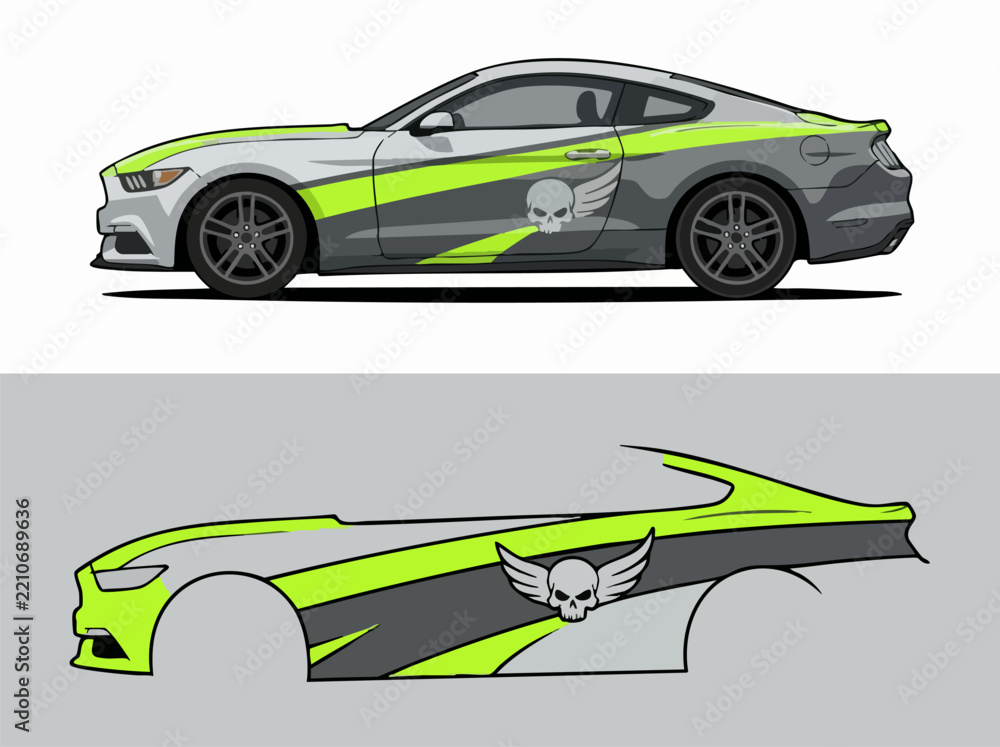 Fototapeta premium Custom Skull Graphic Sport Car Illustration