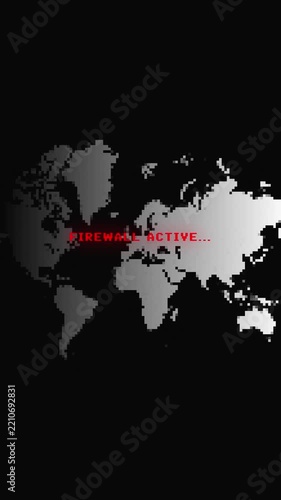 Vertical Motion graphics with red glow digital text FIREWALL ACTIVE network protection Loop