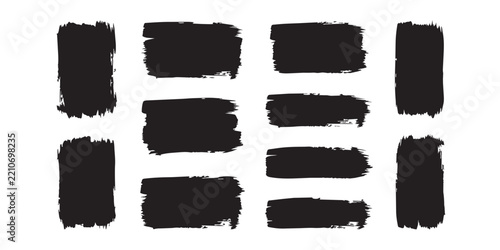 Black Ink Brush Stroke Banners and Grunge Text Box Frames Vector Set
