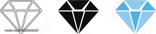 Diamond gem shape icons featuring outline solid and colorful blue styles for jewelry branding and website graphic design projects.