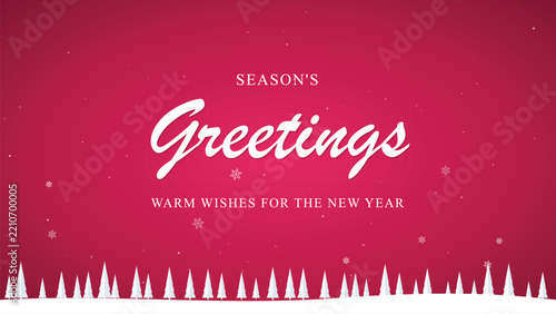 • Elegant red winter holiday background with festive greeting text and snowfall
