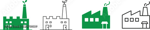 Green factory and manufacturing icons representing sustainable industrial production and eco friendly processes