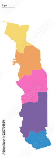 Togo administrative vector map with colorful regions and clear borders.