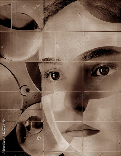 A female humanoid robot android closeup portrait abstract art