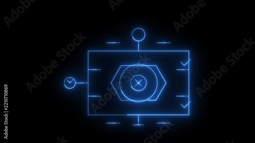 Glowing blue digital interface frame with a central geometric target and circular clock element