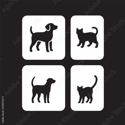 Cat And Dog Silhouette Icons Set Vector Pet Animals Black Shape Collection   