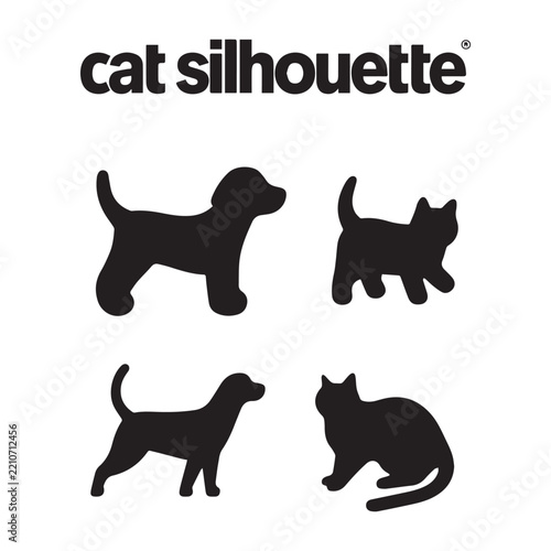 Cat And Dog Silhouette Icons Set Vector Pet Animals Black Shape Collection   