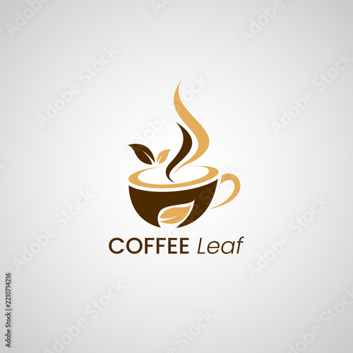 Vector illustration brown coffee leaf, free logo icon of coffee with leaf