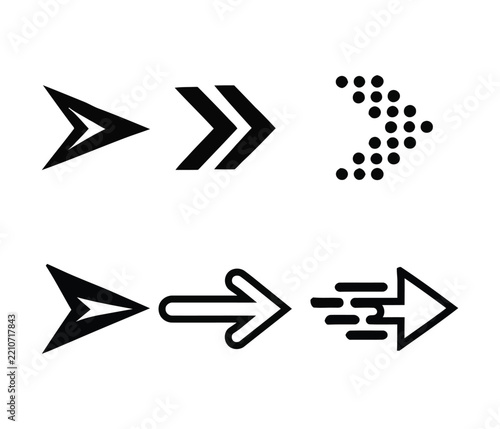 Set of black arrow icons pointing to the right