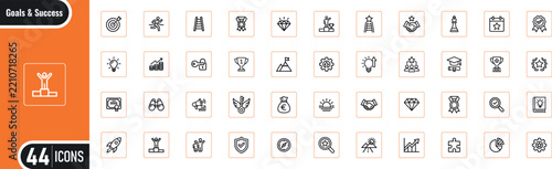 Goals and success outline icons collection vector  featuring achievement motivation business target growth award victory career and progress symbols