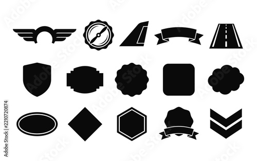 Collection of Black Badge Silhouettes with Various Shapes and Designs Silhouette - 05