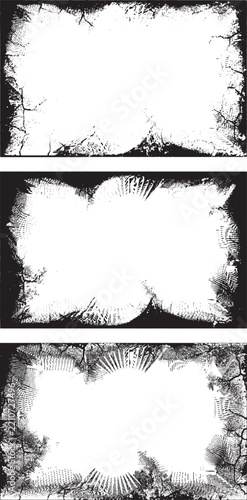 grunge banners set, black and white grunge frames set vector,  Grunge Distressed Frame Black and White Background, 